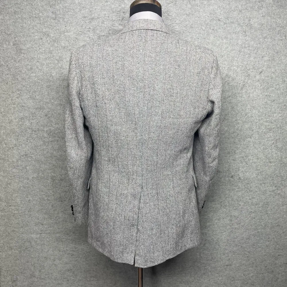 Vintage Rogers Aristocrat 42L Gray Herringbone Tweed Sport Coat Blazer 2 Btn